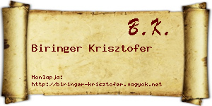Biringer Krisztofer névjegykártya